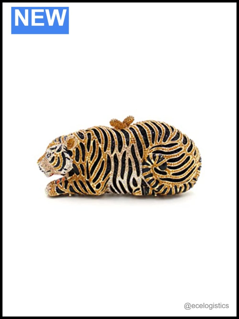 Cute Tiger Rhinestone Evening Clutch Prom Party Purse Sparkling Handbag